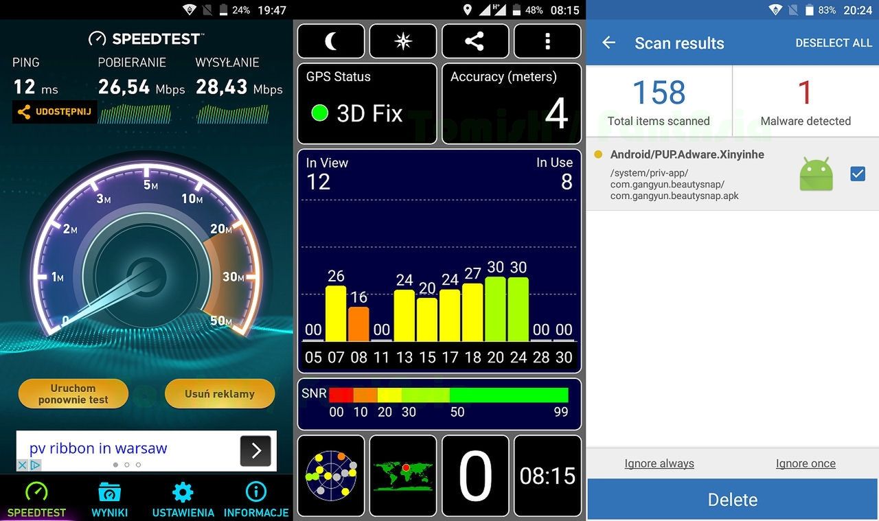 Speedtest / GPS w aucie / Adware w sofcie