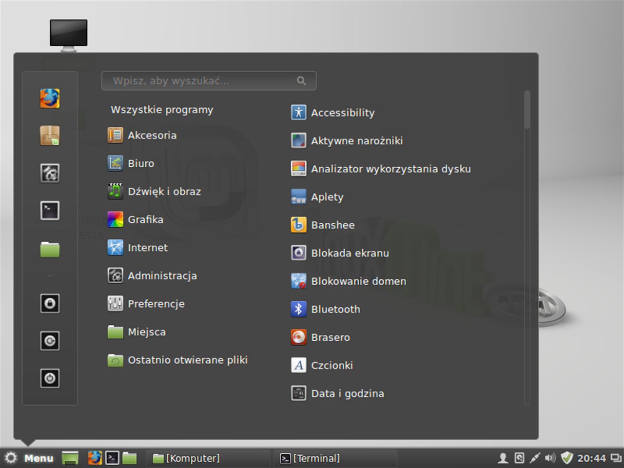 Menu Start w Linux Mint 17 Cinnamon Edition