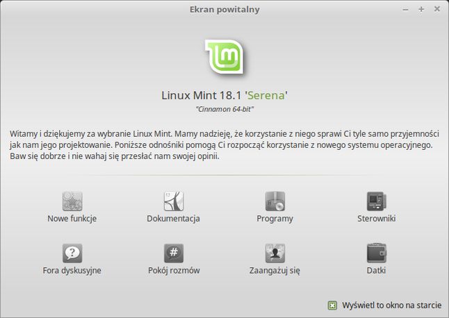 Ekran powitalny Linux Minta – szybki dostęp do dokumentacji i instalacji oprogramowania