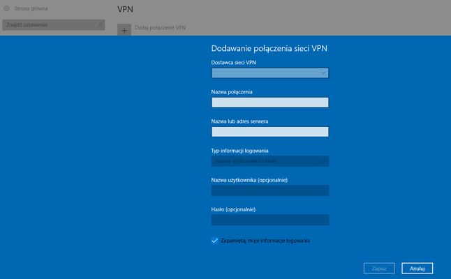 Połączenie z siecią VPN w Windowsie 10 (przez L2TP)