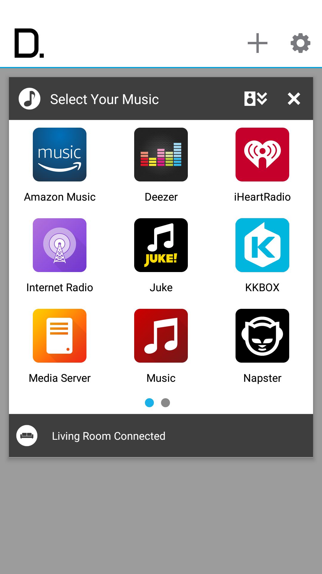 Główny ekran aplikacji mobilnej: tu wybieramy źródła muzyki