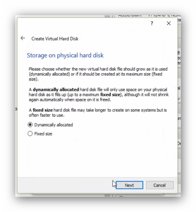 Storage on physical hard disk