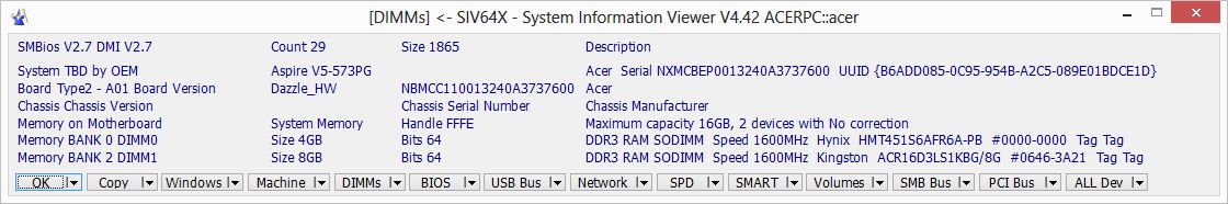 Zrzut ekranu programu SIV dla Acer Aspire V5-573PG