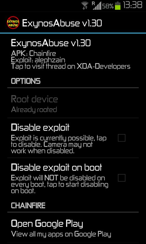 Okno aplikacji ExynosAbuse
