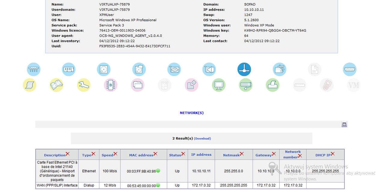 OCS - informacje o kartach sieciowych