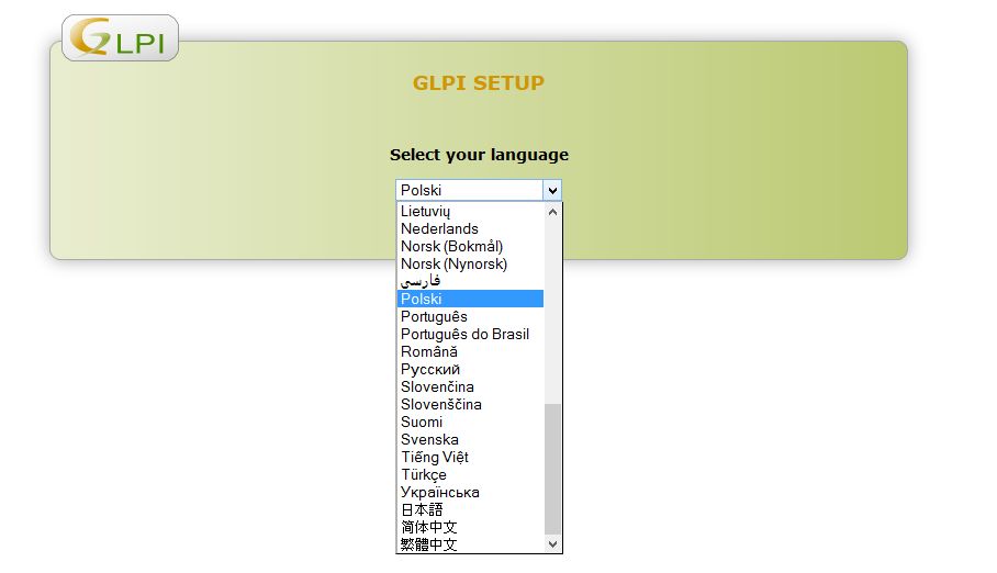GLPI - wybór języka interfejsu