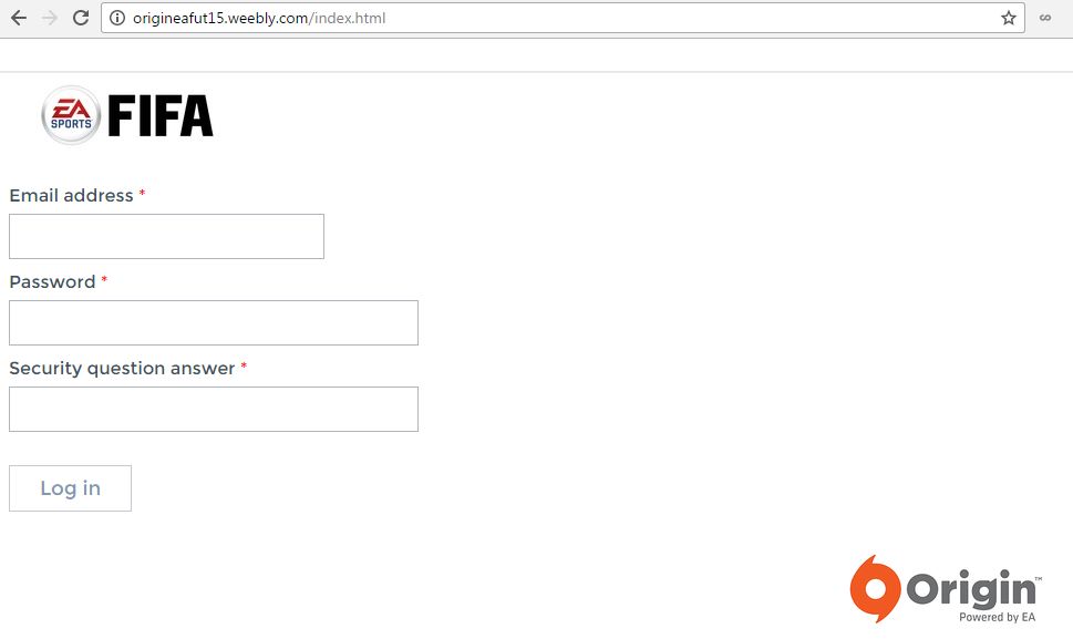 Phishingowa strona podszywająca się pod Origin
