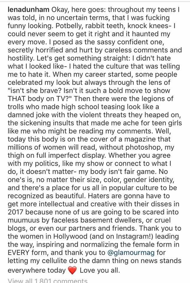 Wpis Leny Dunham, kreatorki serialu "Dziewczyny", na Instagramie