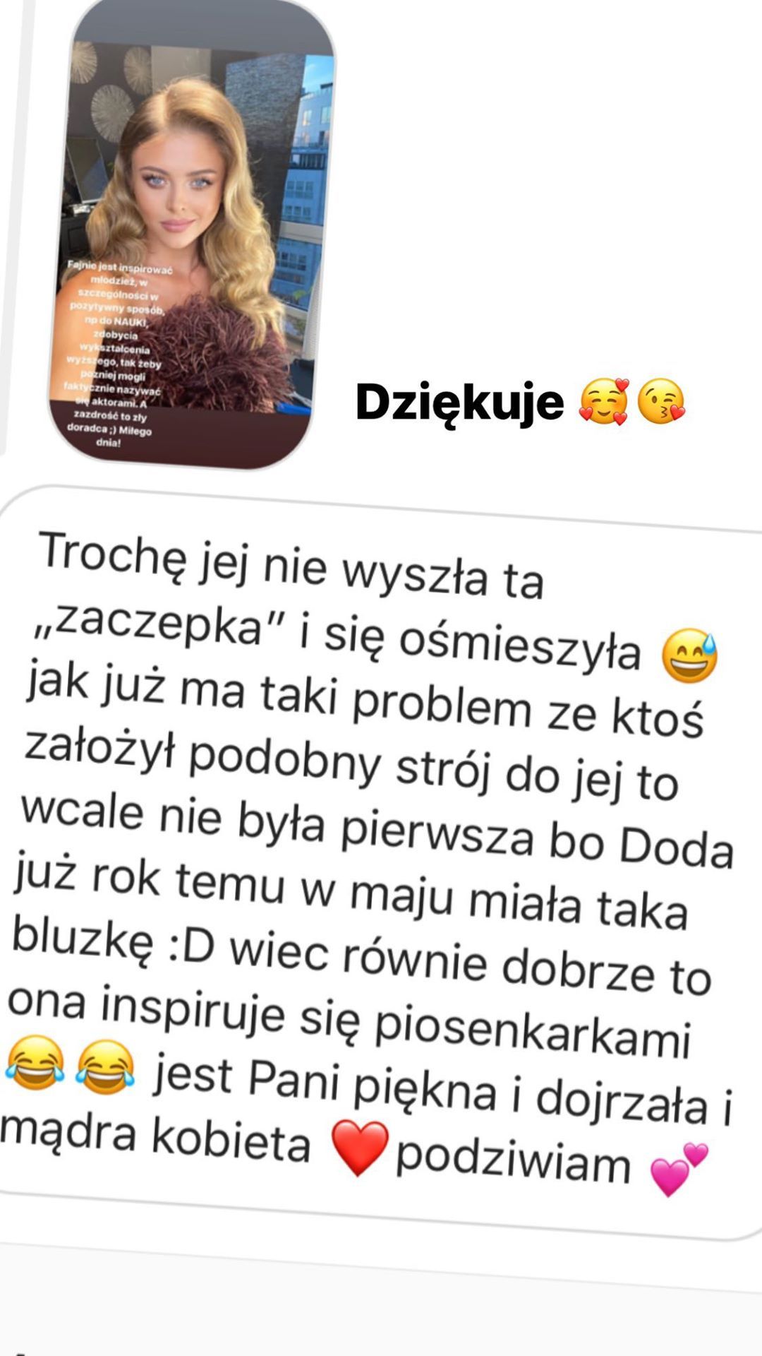Joanna Opozda dziękuje fanom za wsparcie