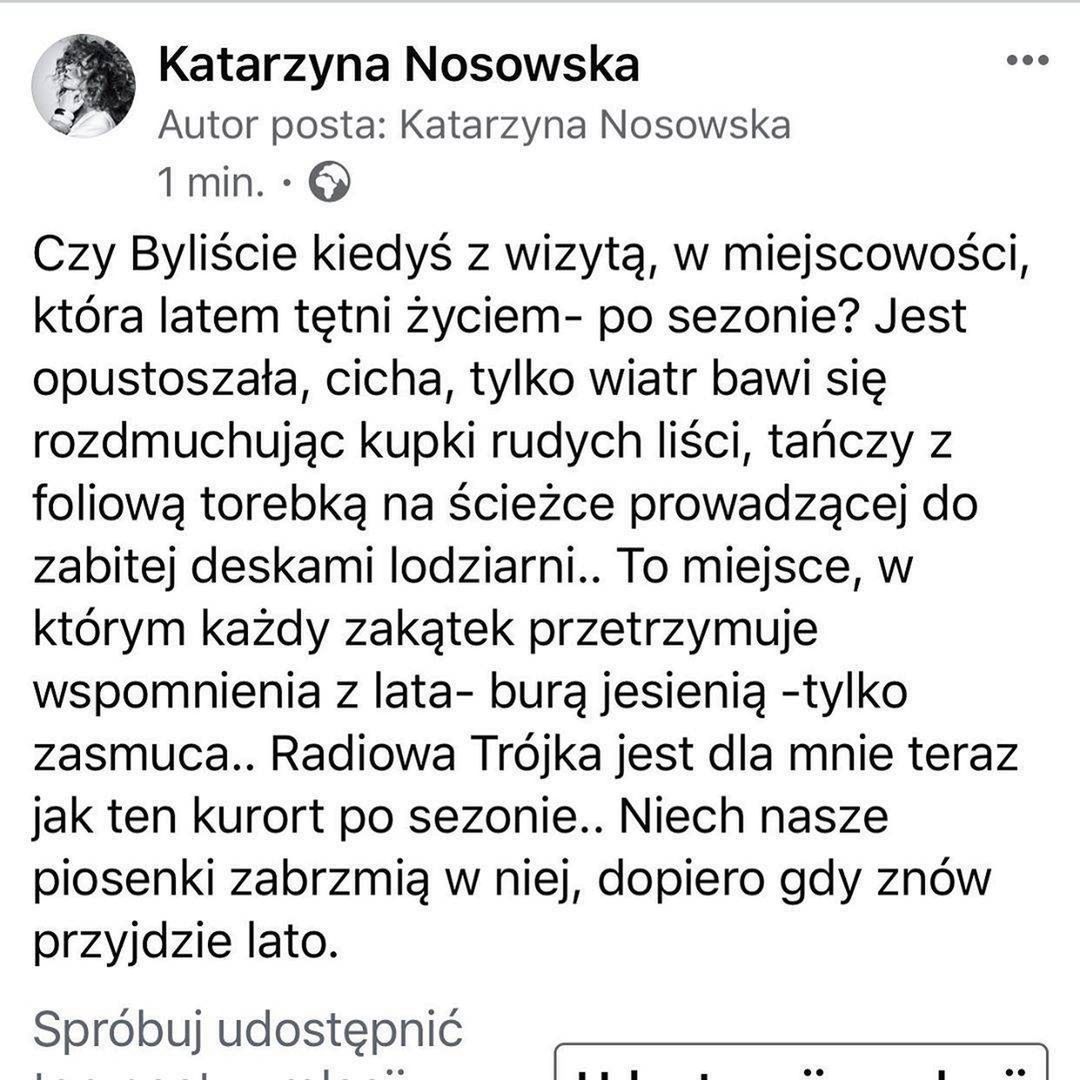 Kasia Nosowska protestuje w sprawie Trójki