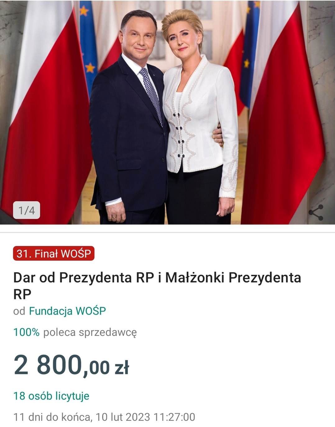 Agata Duda i Andrzej Duda - licytacja 31. WOŚP