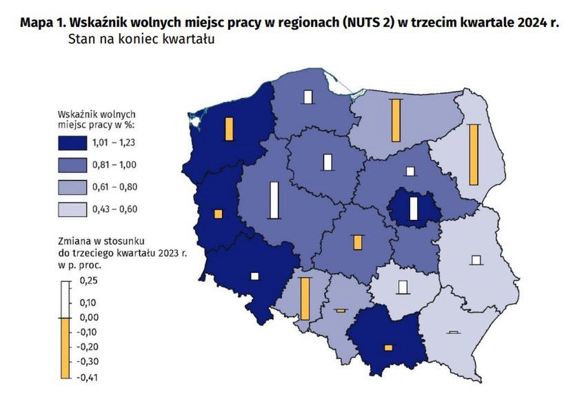 Największy popyt na pracę widać na zachodzie Polski i w okolicy 