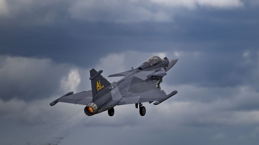 JAS 39 Gripen E z pilotem AI "Centaur" na pokładzie.