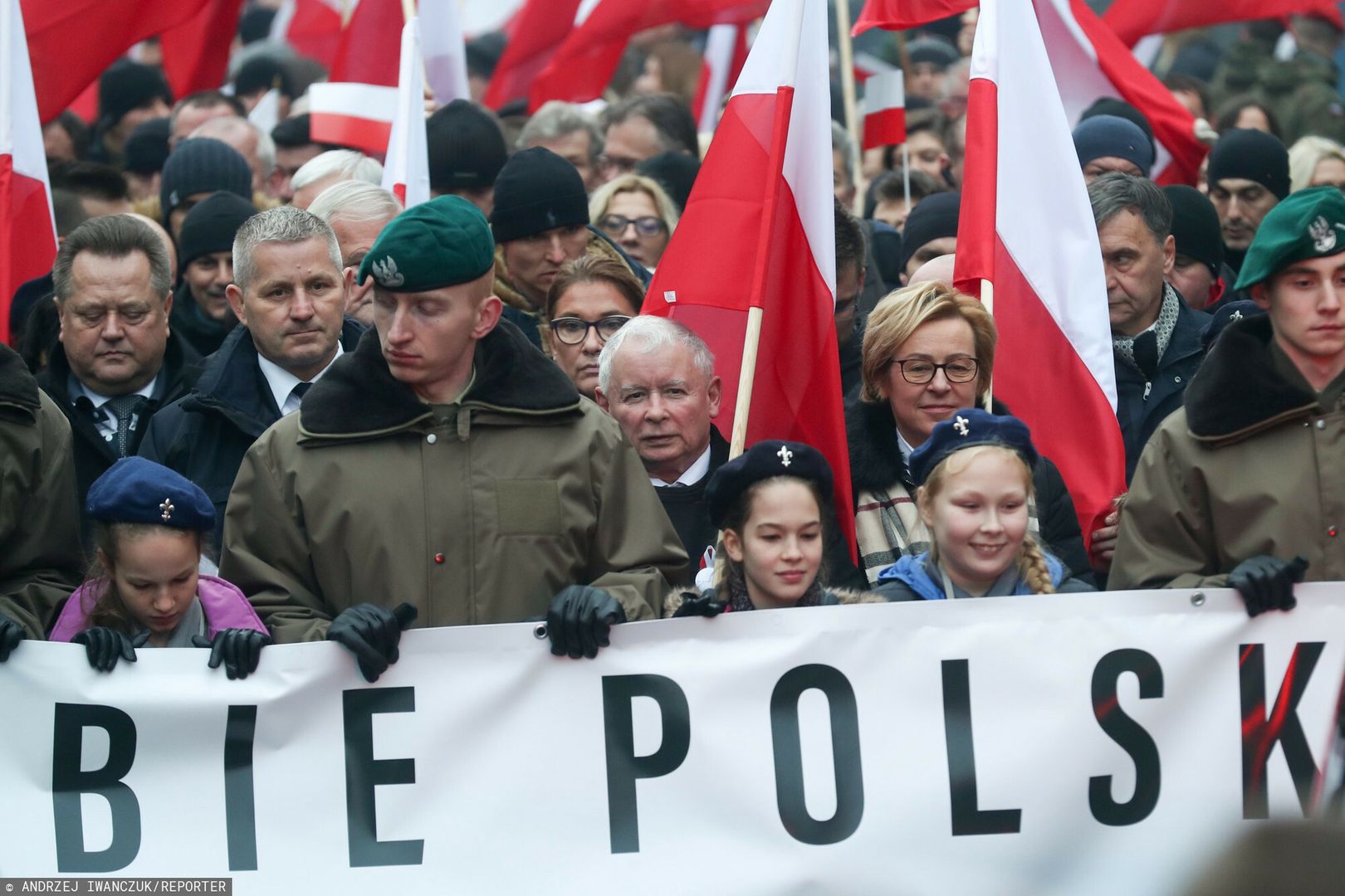 Jarosław Kaczyński na Marszu Niepodległości w 2018 r.
