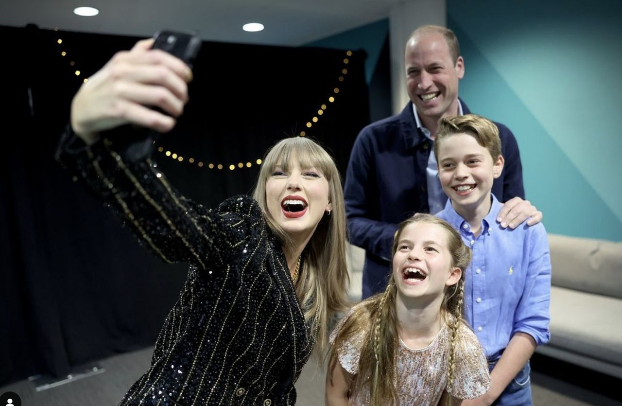 Prince William with his children at a meeting with Taylor Swift