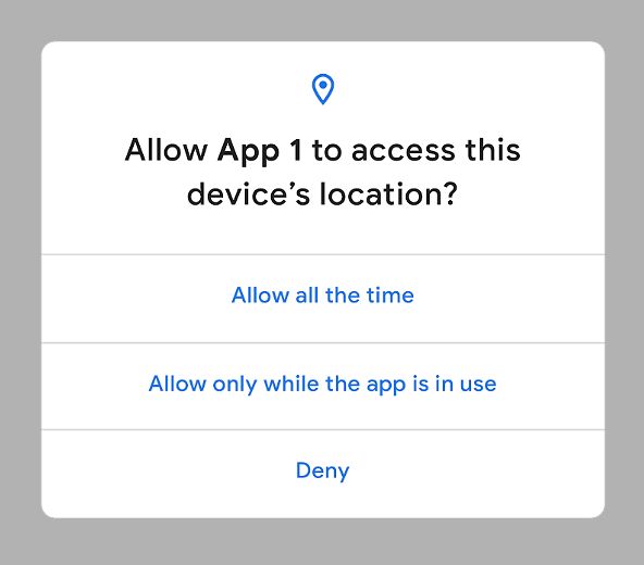 Nowe uprawnienia związane z lokalizacją w testowej wersji Androida Q, źródło: Google.