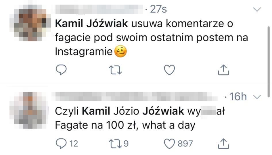 Komentarze z Twittera o Fagacie i Kamilu Jóźwiaku
