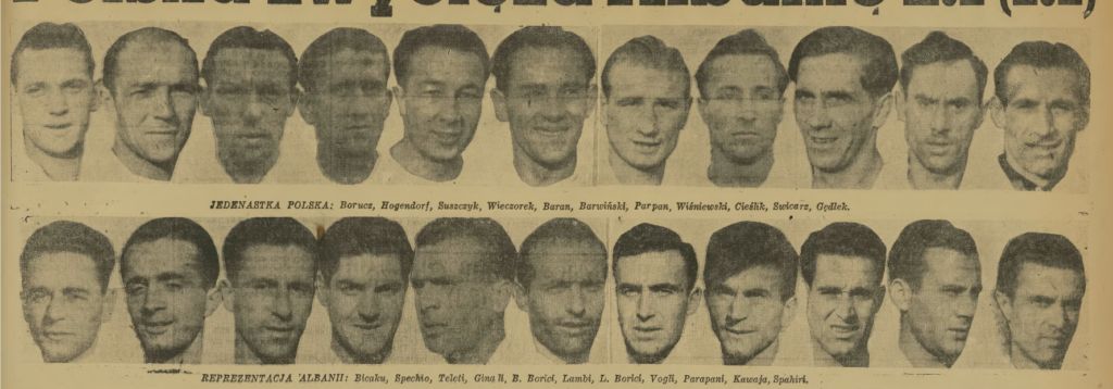 Polska-Albania 1949: reprezentanci obu krajów, fot. "Sport" nr 90/1949
