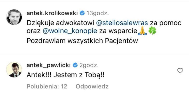 Antoni Pawlicki wspiera Antka Królikowskiego