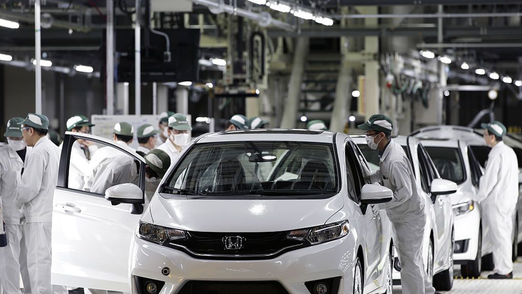 Inside view of Honda Motor Co.'s Yorii Plant
Workers make final inspections to Honda Motor Co. Fit vehicles on the production line of the company's Yorii plant in Yorii Town, Saitama Prefecture, Japan, on Tuesday, March 8, 2016. Japans third-largest automaker will overhaul vehicle development after trying to introduce models too fast and expand too quickly, said Chief Executive Officer Takahiro Hachigo last month. Photographer: Kiyoshi Ota/Bloomberg via Getty Images
Bloomberg
AUTO INDUSTRY, JAPANESE, ASIAN, AUTOMAKER, CAR, MANUFACTURE, AUTO, CARS, MANUFACTURING, INDUSTRY, TRANSPORTATION, AUTOS, VEHICLE, MANUFACTURER, PLANT, TRANSPORT, FACTORY, HONDA JAZZ, JAPAN, ASIA, EAST ASIA