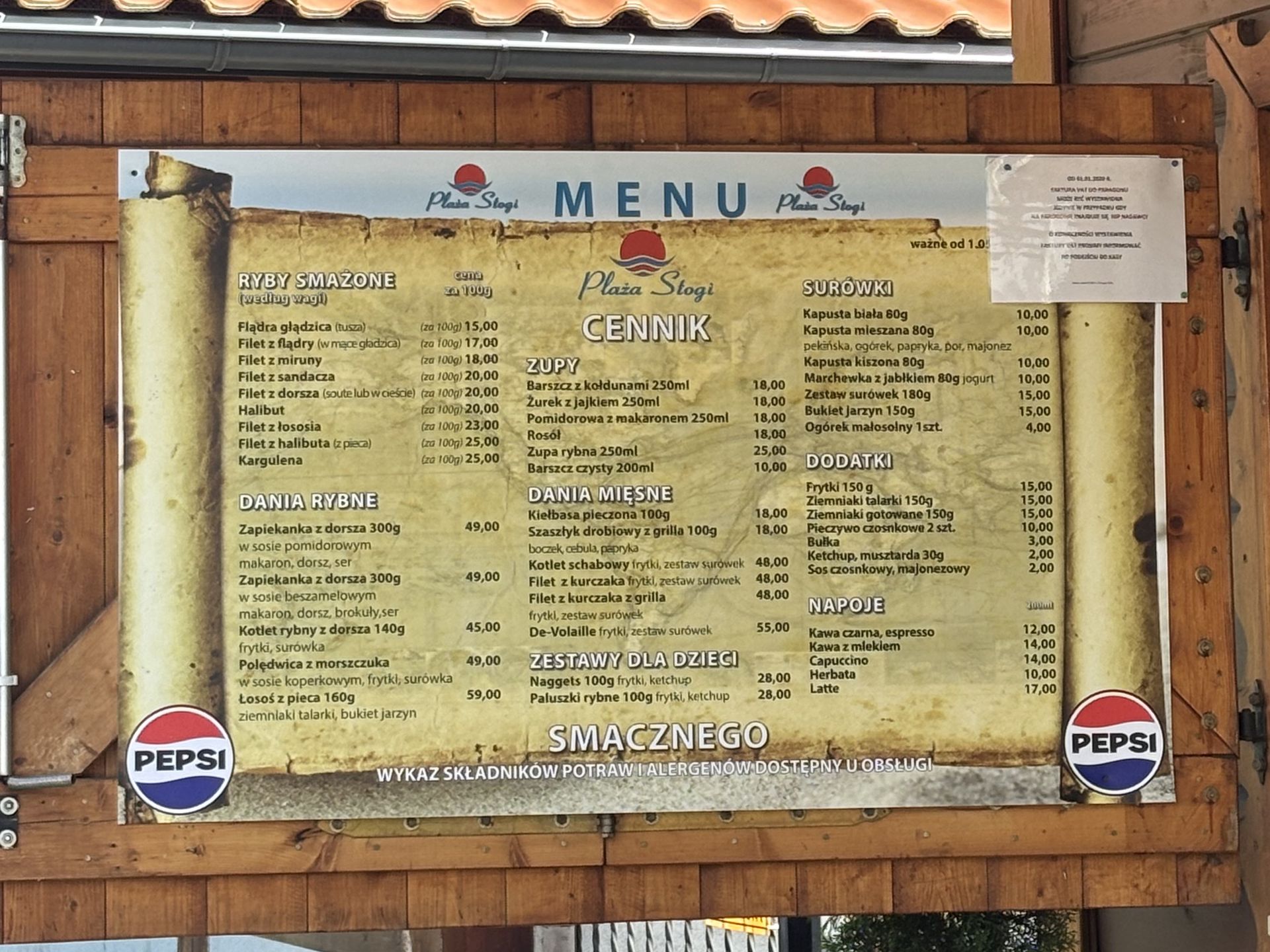 Ceny w smażalni ryb przy plaży Gdańsk-Stogi