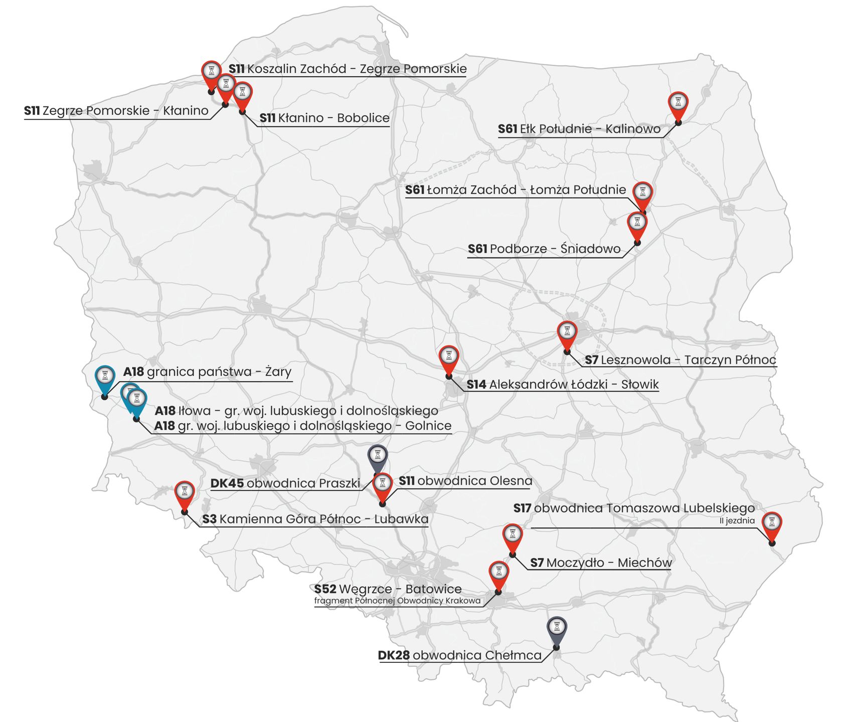 Odcinki dróg krajowych, które GDDKiA chce otworzyć w 2023 r.