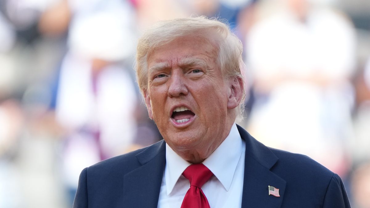 EAST RUTHERFORD, NEW JERSEY - JULY 13: U.S. President Donald Trump looks on during the award ceremony following the FIFA Club World Cup 2025 final match between Chelsea FC and Paris Saint-Germain at MetLife Stadium on July 13, 2025 in East Rutherford, New Jersey. (Photo by Etsuo Hara/Getty Images)