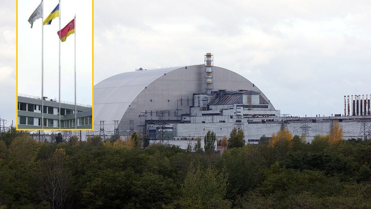 Ukraińska flaga nad Czarnobylem 