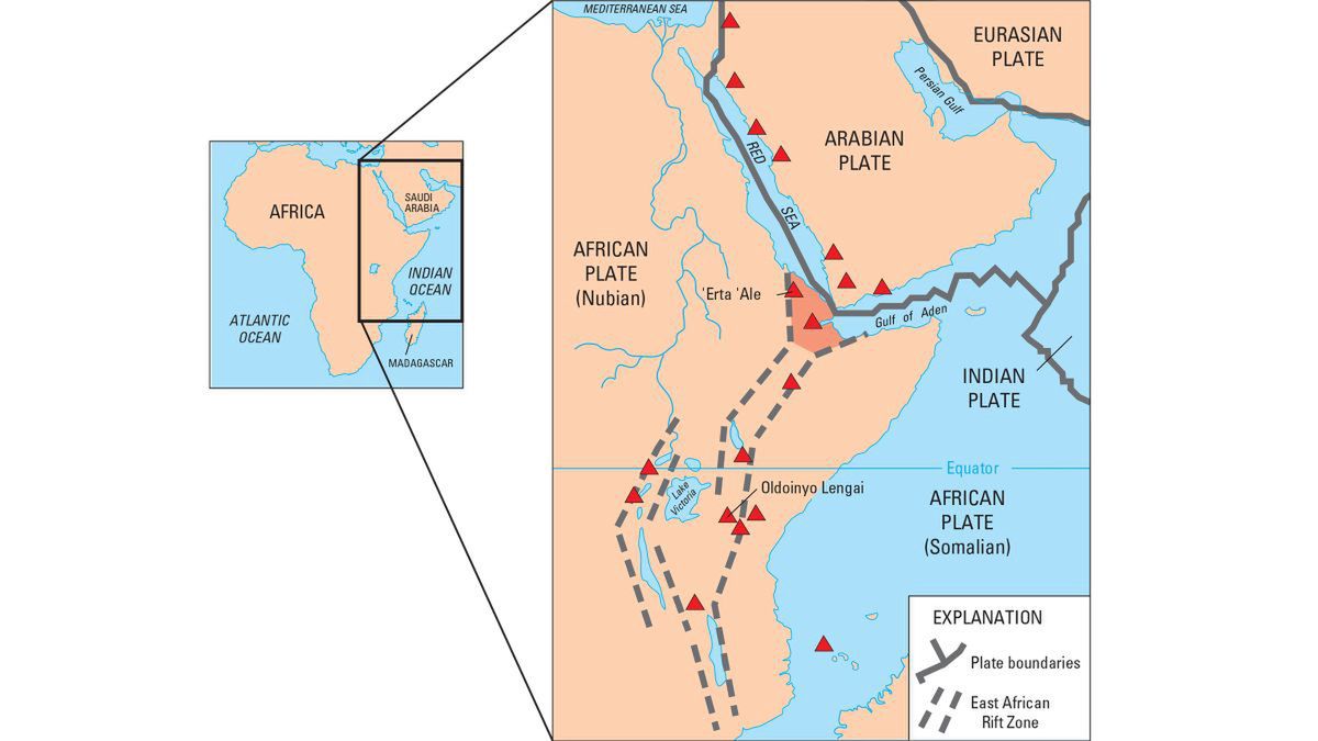 Tectonic plate boundaries in eastern Africa