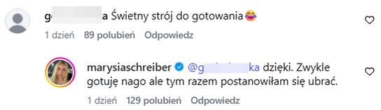 Komentarz Marianny Schreiber na Instagramie