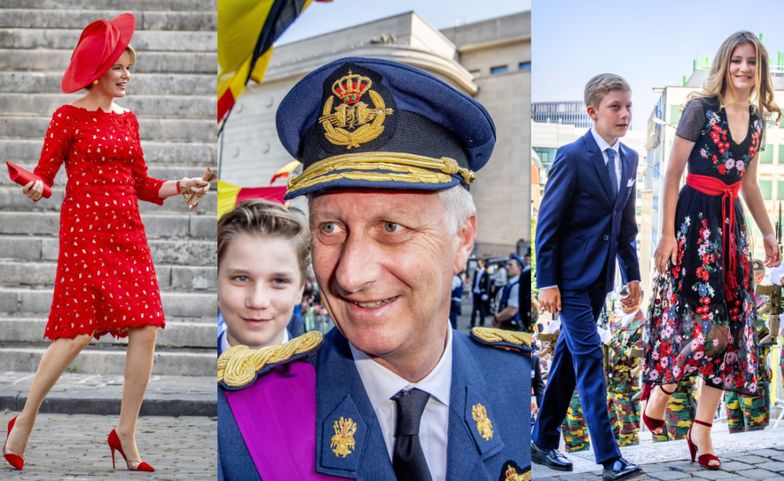 Wesoła belgijska rodzina królewska na oficjalnej uroczystości