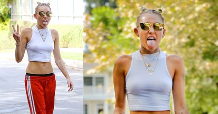 Miley z gołym brzuchem! ZNOWU POKAZUJE JĘZYK... (ZDJĘCIA)