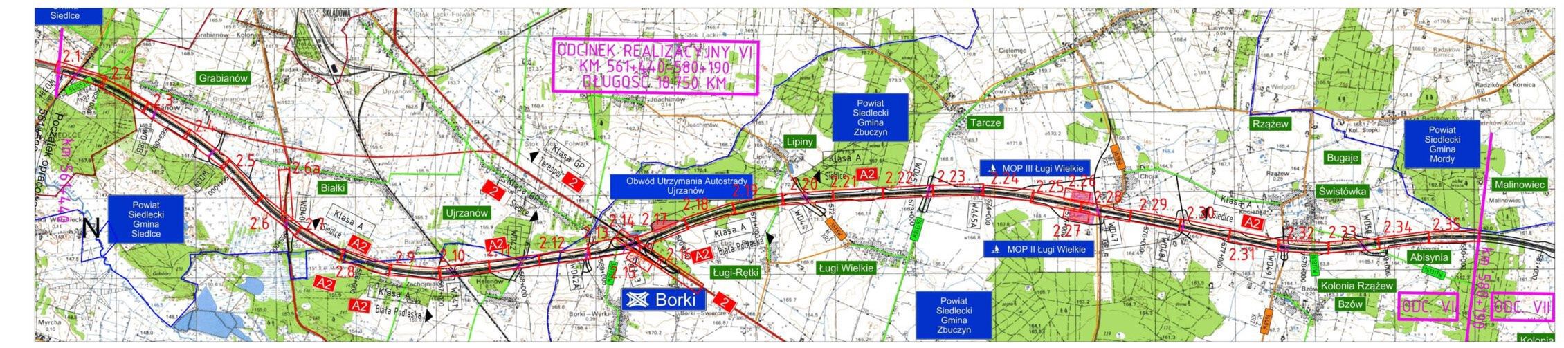 Plan orientacyjny odcinka autostrady A2 Siedlce - Malinowiec