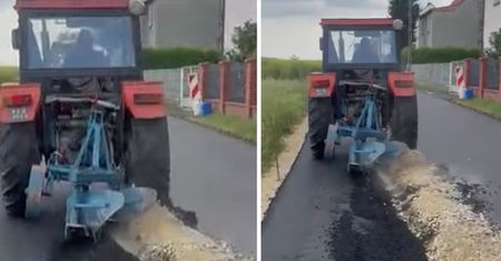 Rolnik z Ostropy zaorał asfalt. Mieszkańcy czekali na ten remont od lat