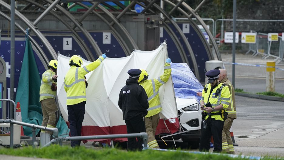 The emergency services erect a tent around the car allegedly involved in an incident near the migrant processing centre in Dover, Kent. Picture date: Sunday October 30, 2022. (Photo by Andrew Matthews/PA Images via Getty Images)