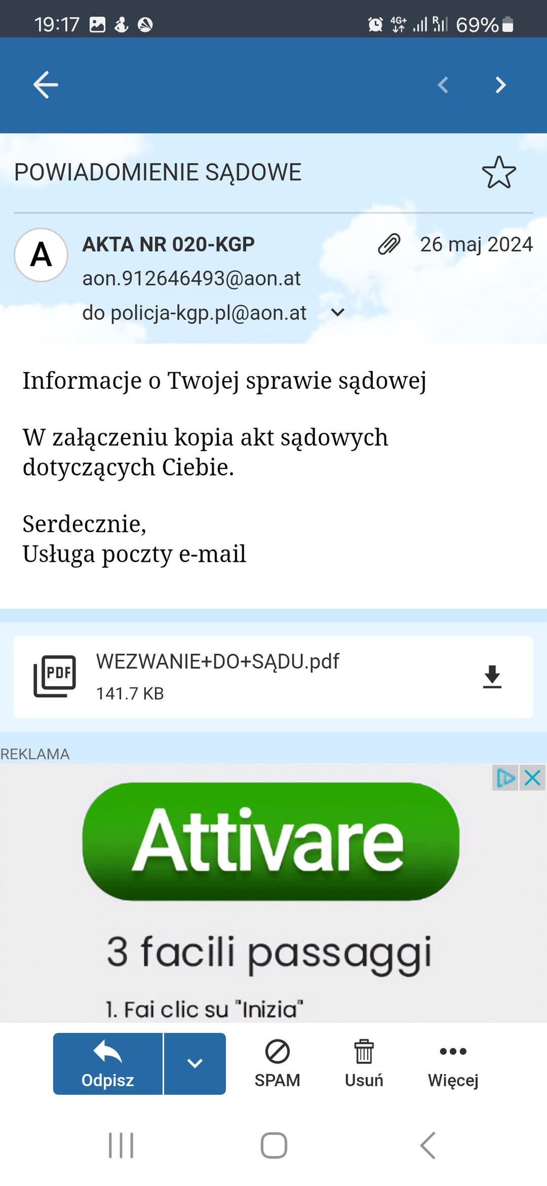 Fałszywa wiadomość do Czytelniczki