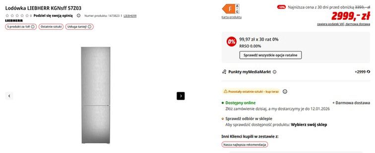 Promocja w Media Markt na lodówkę