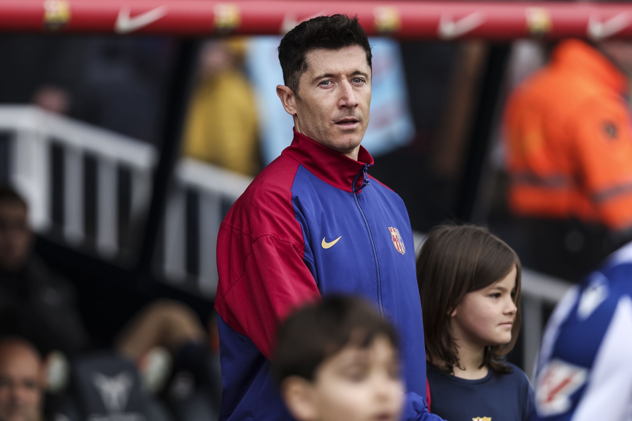 BARCELONA, SPAIN - MARCH 02: Robert Lewandowski of FC Barcelona looks on during the Spanish league, La Liga EA Sports, football match played between FC Barcelona and Real Sociedad at Estadi Olimpic Lluis Companys on March 02, 2025 in Barcelona, Spain. (Photo By Javier Borrego/Europa Press via Getty Images)