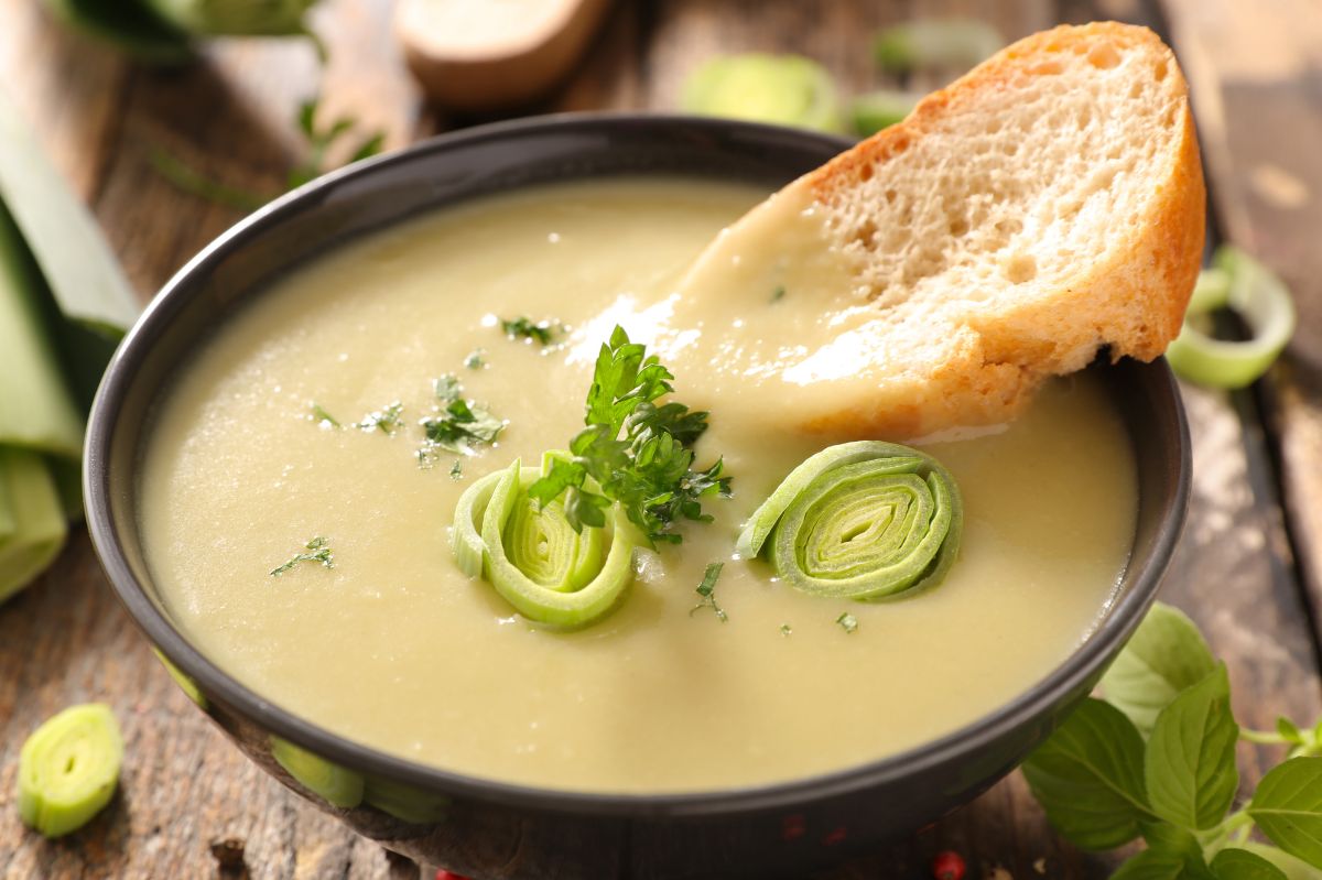 Cream of leek soup. Delicious and warming!