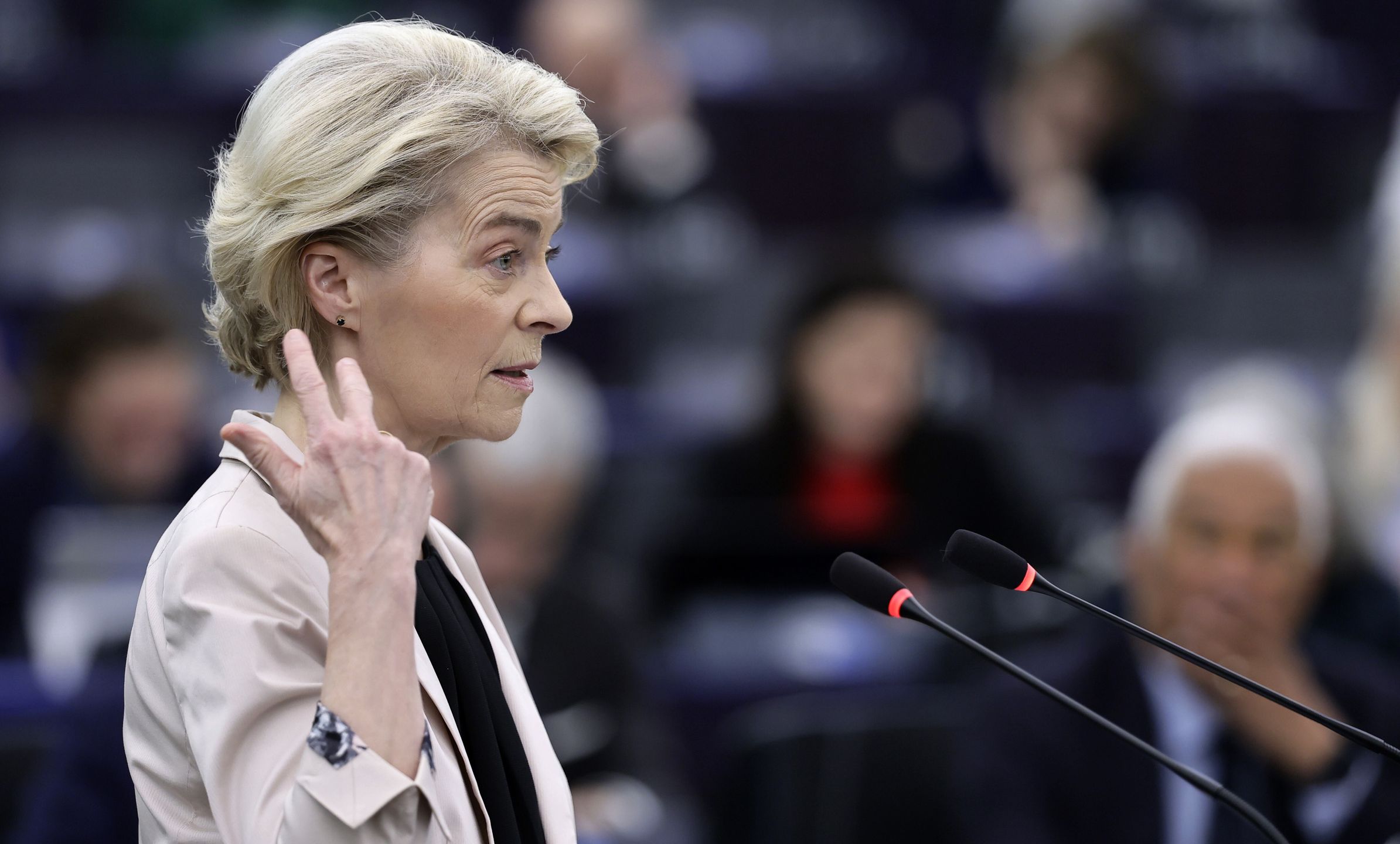 European Parliament session in Strasbourg
epa12002395 European Commission President Ursula von der Leyen speaks during a debate on 'Conclusions of the European Council meeting of 20 March 2025' at the European Parliament in Strasbourg, France, 01 April 2025. The EU Parliament's session runs from 31 March to 03 April 2025.  EPA/RONALD WITTEK 
Dostawca: PAP/EPA.
RONALD WITTEK
eu, european parliament, european union, parliament, session, debate