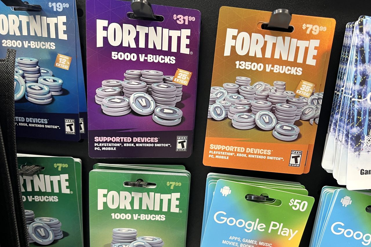 CHICAGO, ILLINOIS - DECEMBER 19: Fortnite V-Bucks are offered for sale at a video game retailer on December 19, 2022 in Chicago, Illinois. Epic Games, the maker of Fortnite, has been ordered by the Federal Trade Commission to pay $520 million to settle allegations that it collected personal data from children without the the consent of a parent or guardian. (Photo by Scott Olson/Getty Images)