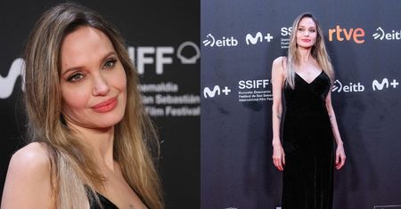 Angelina Jolie posyła uśmiechy na hiszpańskiej gali filmowej. Aktorka ZACHWYCA w czarnej, aksamitnej sukni