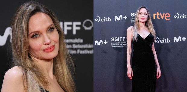 Angelina Jolie posyła uśmiechy na hiszpańskiej gali filmowej. Aktorka ZACHWYCA w czarnej, aksamitnej sukni