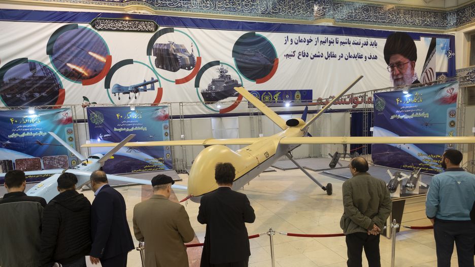 War Exhibition To Mark The Islamic Revolution Anniversary
File Photo shows, Visitors look on The Shahed-129, an Iranian single-engine medium-altitude long-endurance unmanned combat aerial vehicle designed by Shahed Aviation Industries for the Islamic Revolutionary Guard Corp, at the Defensive Achievements Exhibition of the 40th anniversary of the Islamic Revolution in Imam Khomeini Grand Mosque in central Tehran on the second day of ten-day celebration of Islamic Revolution anniversary, February 2, 2019.  (Photo by Morteza Nikoubazl/NurPhoto via Getty Images)
NurPhoto
politic, iran's_revolution, defense, shahed_171_simorgh_drone, predator