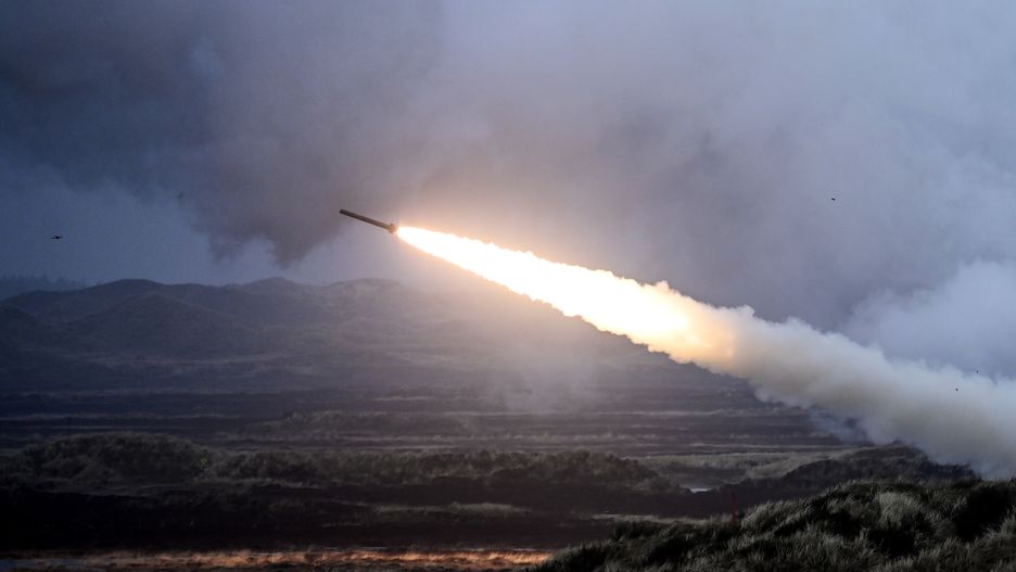 OKSBOL, DENMARK - MARCH 30: The M142 HIMARS rocket is seen during Dynamic Front military exercise led by the United States in the Oksbol training area, Denmark, on March 30, 2023. (Photo by Sergei Gapon/Anadolu Agency via Getty Images)