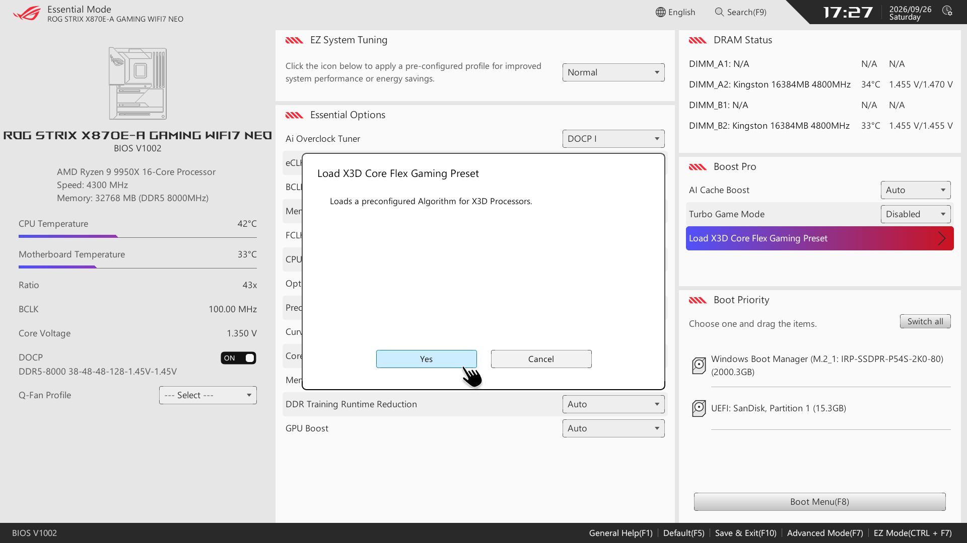 Tryb X3D Core Flex Gaming Preset