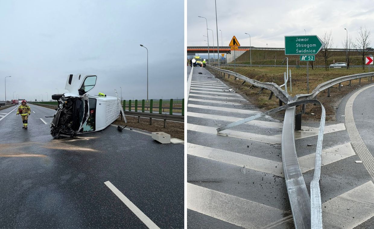 Bus uderzył w bariery na S3. Groźne zdarzenie w okolicy Jawora.