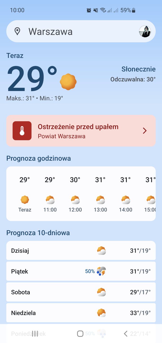 Ostrzeżenie o upałach w Pogodzie Google