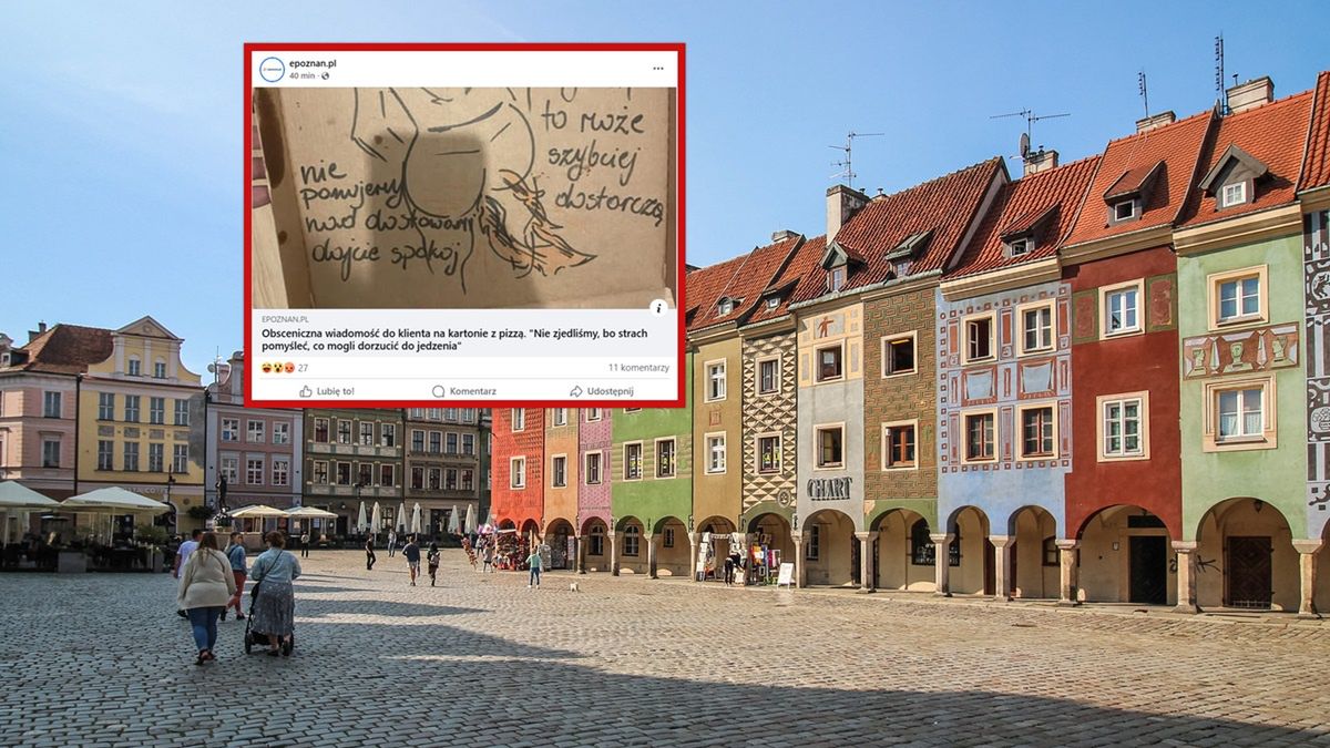 Klient pokazał napis na kartonie od pizzy.