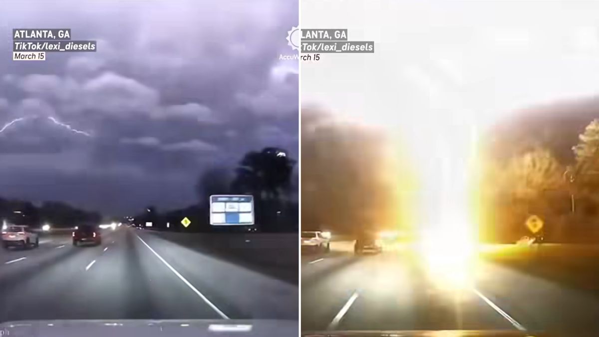 Piorun uderzył tuż przed samochodem.